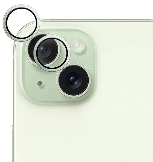 EPICO Hliníkové ochranné sklo na šošovky fotoaparátu pre iPhone 15 / 15 Plus 81112151500001 - zelenáá